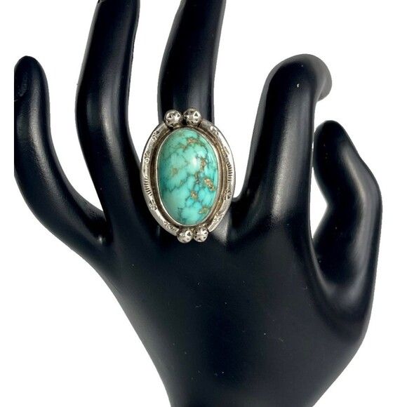 Turquoise Navajo Native Silver Ring Signed AD Size 9 weighs 12.14 gr Gem Stone - Picture 15 of 15